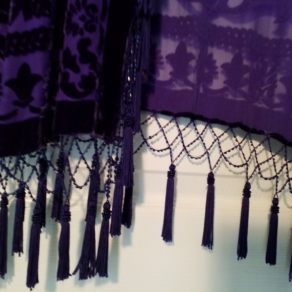 NEW PURPLE SILK VELVET BURNOUT FRINGED &BEADED LG - Picture 4 of 8